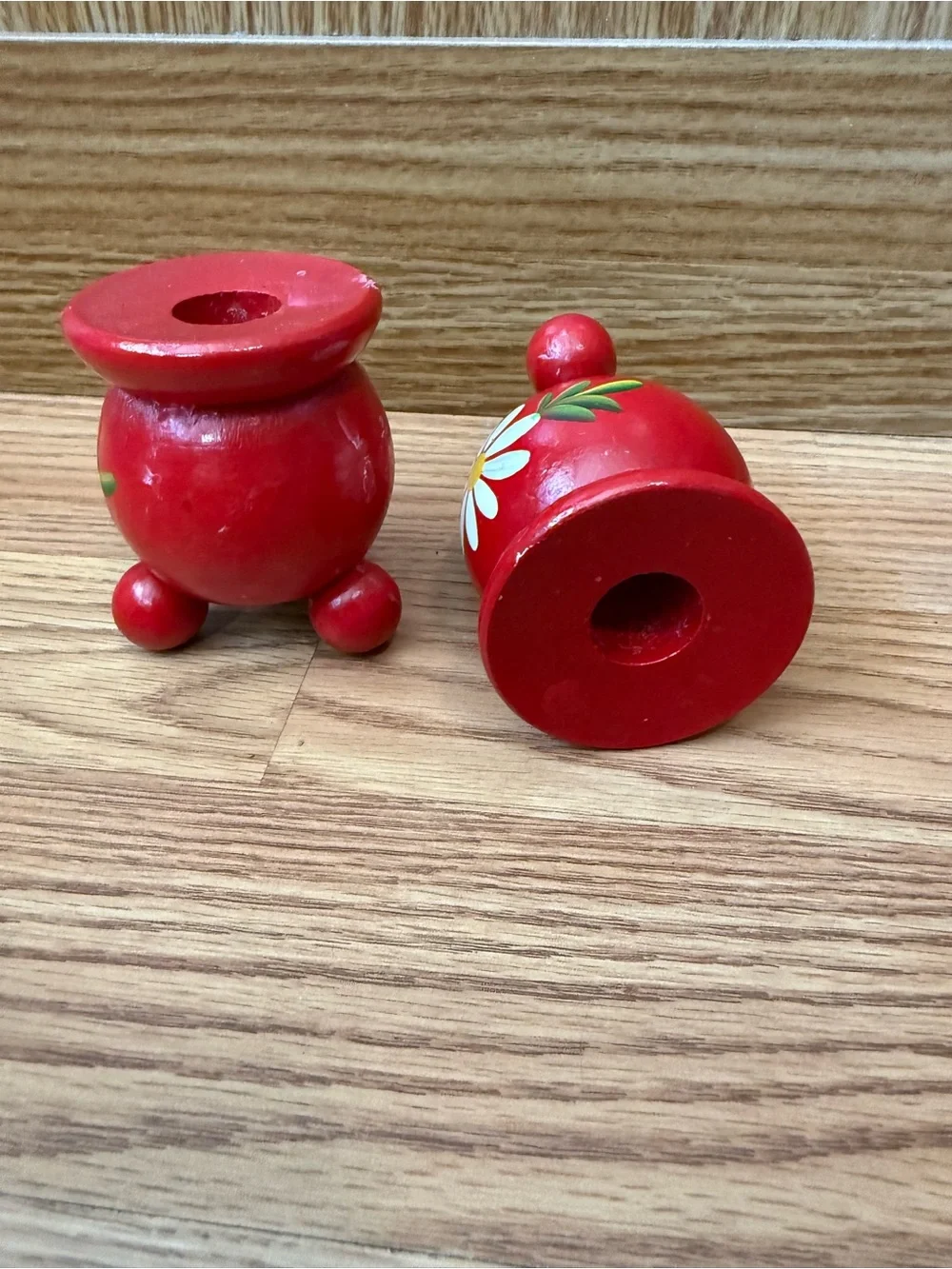 2 Hand-painted Wood CandleHolders made in Sweden